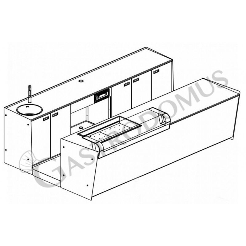 Banco bar + Retrobanco Lunghezza 3,5metri Drop-in Destro Vetro Supporto