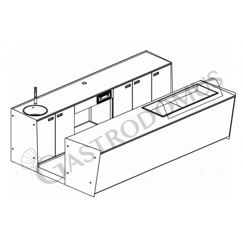 Banco bar + Retrobanco Lunghezza 3,5metri Drop-in Sinistro vetro curvo