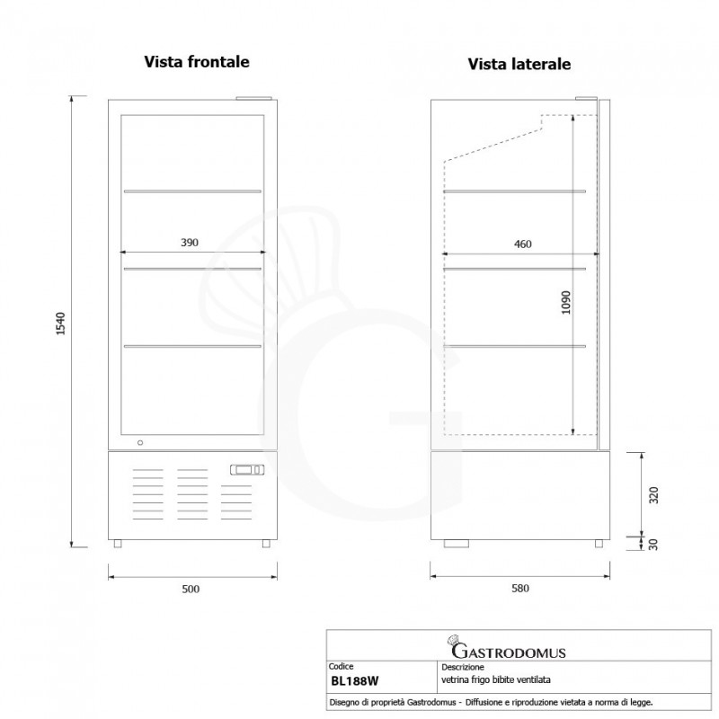 Frigo Bibite Ventilato 1 porta battente 189 LT 2°C/+8°C colore bianco