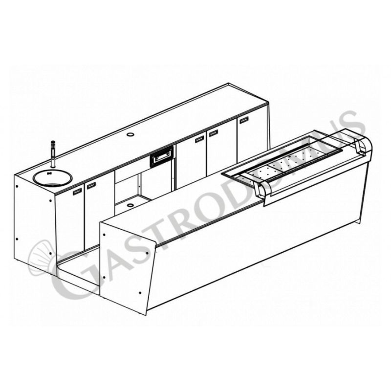 Banco bar + Retrobanco Lunghezza 3,5metri Drop-in Sinistro Vetro Supporto