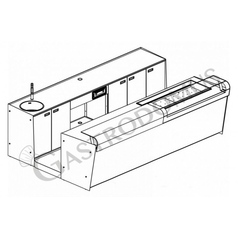 Banco bar + Retrobanco Lunghezza 3,5metri Drop-in Sinistro Tutto Mensola