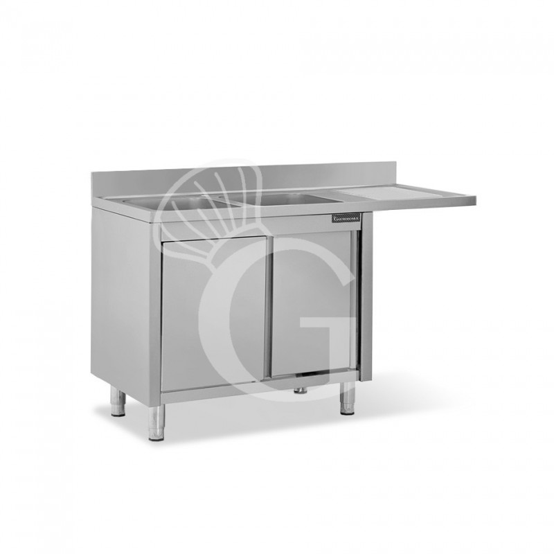 Lavello armadiato vano lavastoviglie,2 vasche,gocciolatoio destra,L1600xP600xH950mm