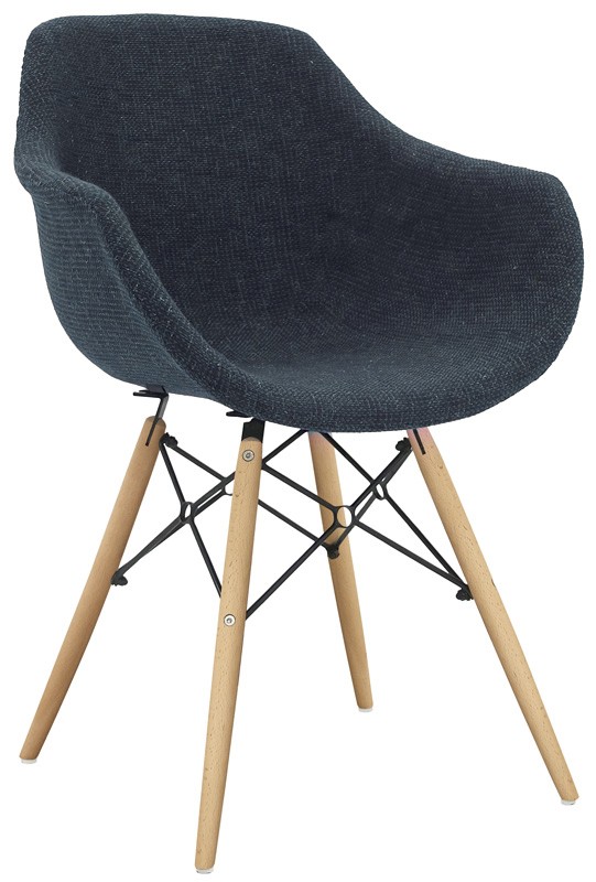 Sedia con struttura in legno e metallo, rivestimento in tessuto