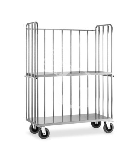 Carrello "roll container" con base+3 sponde, un ripiano intermedio - L 145 mm x P 650 mm x H 1980 mm