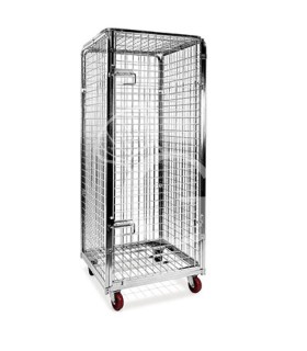 Carrello "roll container" antifurto, base su ruote 4 pareti, cappello superiore - L 700 mm x P 800 mm x H 1800 mm
