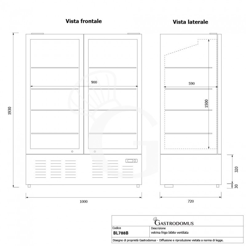 Frigo Bibite Ventilato 2 porte battenti 751 LT 2°C/+8°C colore nero