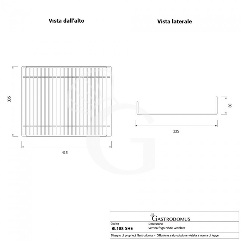 Griglia con ferma prodotto - L 415 mm x P 335 mm - colore bianco