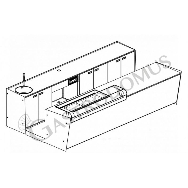 Banco bar + Retrobanco Lunghezza 4metri Drop-in Vetro supporto Banco bar + Retrobanco Lunghezza 4metri Drop-in Vetro supporto