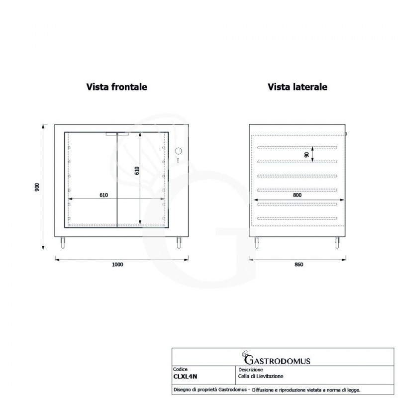 Cella di Lievitazione12 teglie 600 x 400 mm L 1000 mm x P 845 mm x H 900 mm
