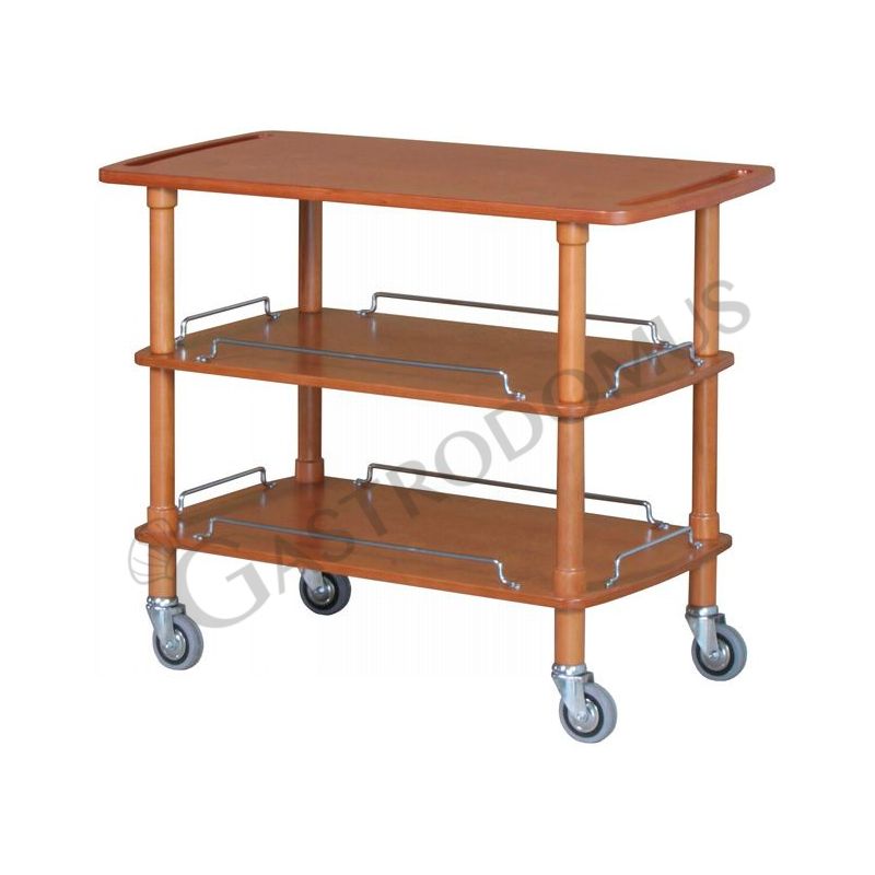 Carrello di servizio in legno tinto noce con 3 ripiani, L 1100 mm x P 550 mm x H 890 mm Carrello di servizio in legno tinto noce con 3 ripiani, L 1100 mm x P 550 mm x H 890 mm