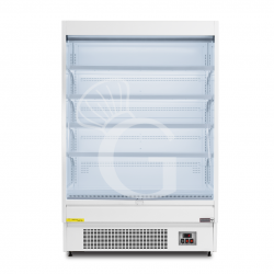 Murale espositivo ventilato bianco con tenda notte, temperatura -1°C/+7°C e lunghezza 1315 mm