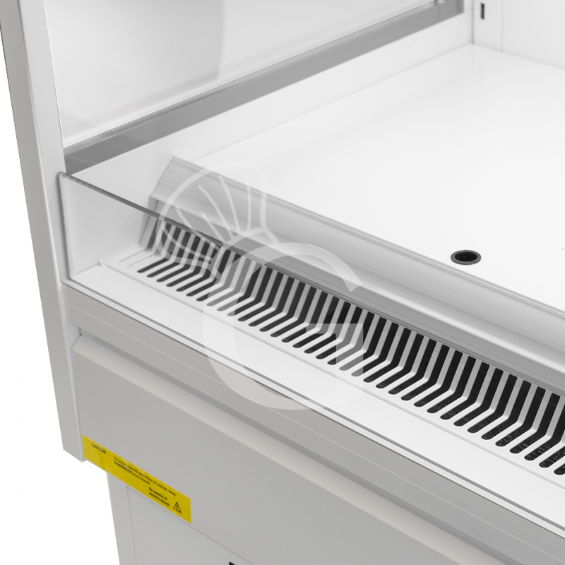 Murale espositivo ventilato bianco con tenda notte, temperatura -1°C/+7°C e lunghezza 1315 mm