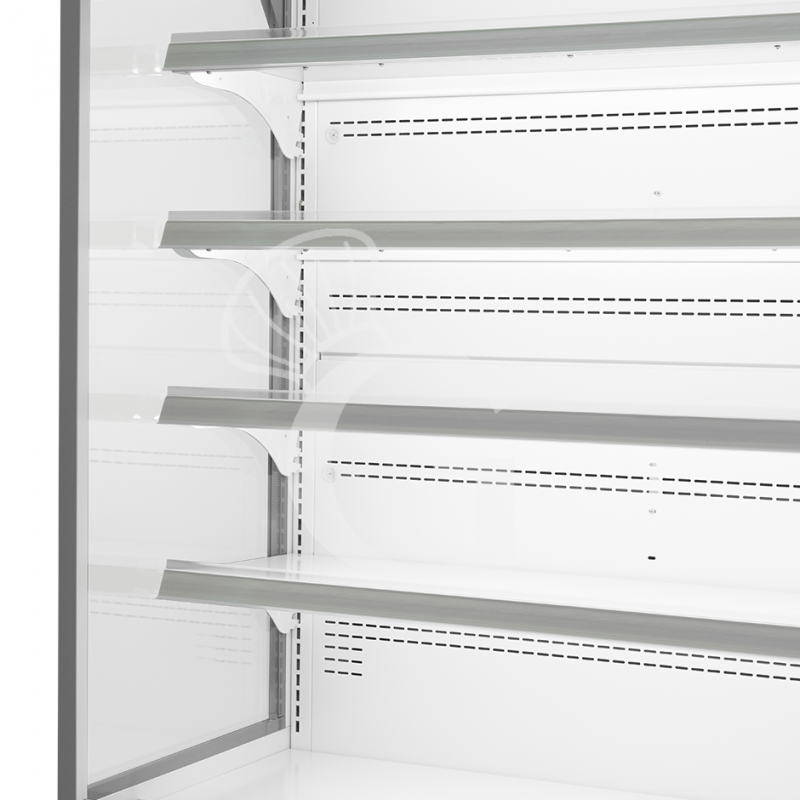 Murale espositivo ventilato bianco con tenda notte, temperatura -1°C/+7°C e lunghezza 1315 mm