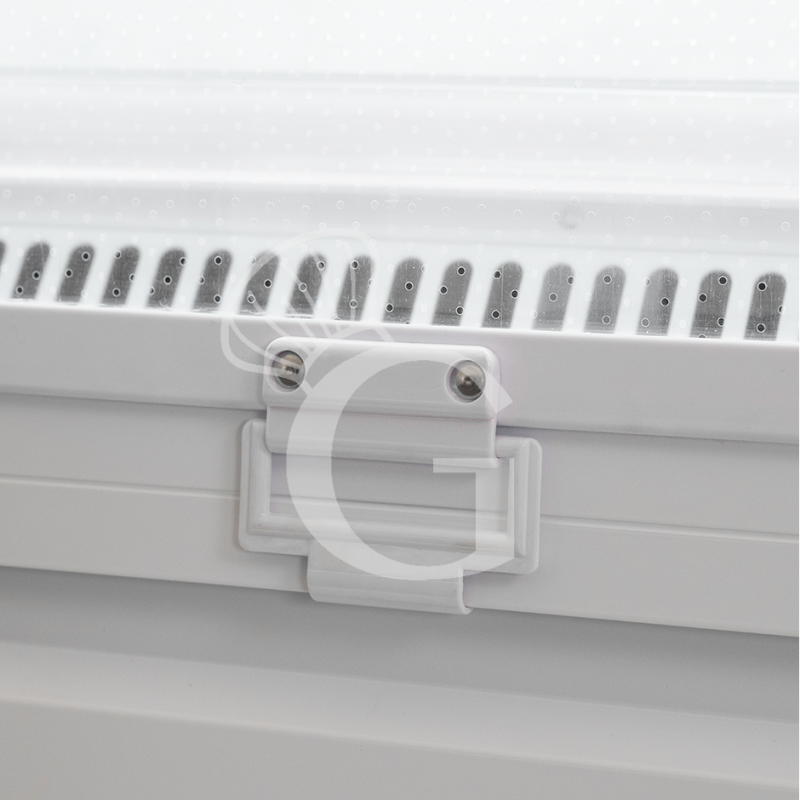 Murale espositivo ventilato bianco con tenda notte, temperatura -1°C/+7°C e lunghezza 1315 mm