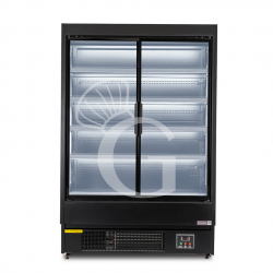 Murale espositivo ventilato nero con porte battenti, temperatura -1°C/+7°C e L 1315 mm