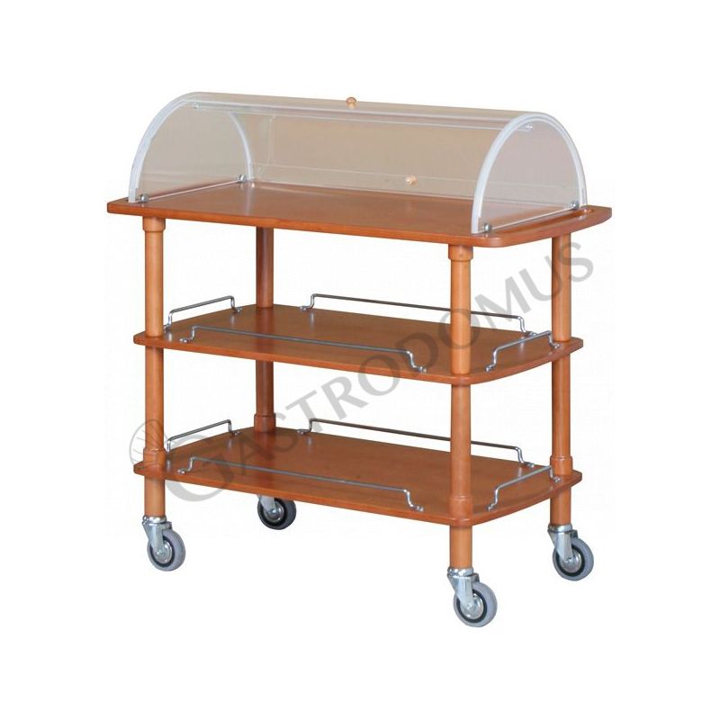 Carrello di servizio in legno con cupola e 3 ripiani, L 1100 mm x P 550 mm x H 1140 mm Carrello di servizio in legno con cupola e 3 ripiani, L 1100 mm x P 550 mm x H 1140 mm