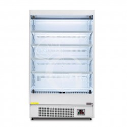 Murale espositivo ventilato bianco con porte battenti, temperatura -1°C/+7°C e L 1050 mm