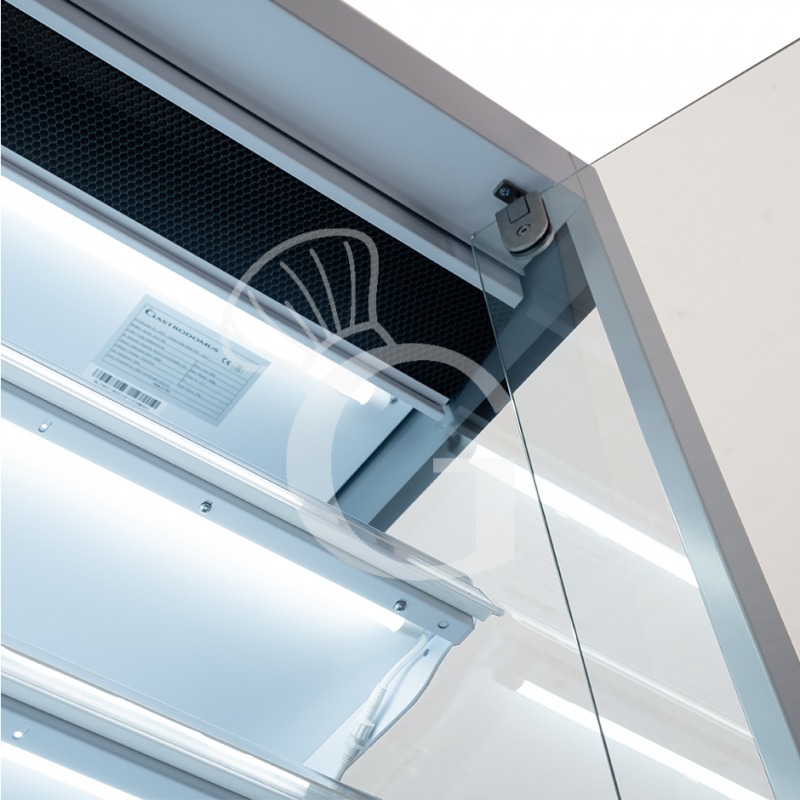 Murale espositivo ventilato bianco con porte battenti, temperatura -1°C/+7°C e L 1050 mm