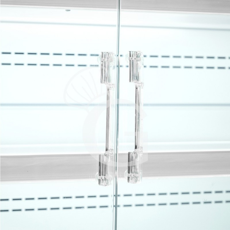 Murale espositivo ventilato bianco con porte battenti, temperatura -1°C/+7°C e L 1520 mm