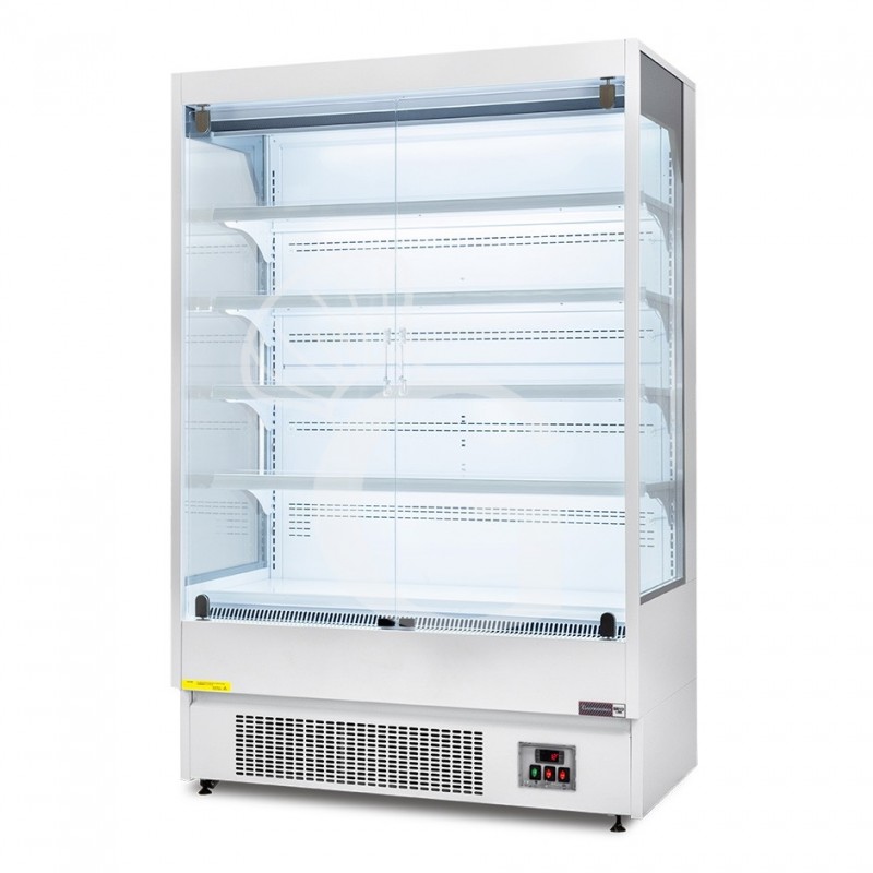 Murale espositivo ventilato bianco con porte battenti, temperatura -1°C/+7°C e L 1520 mm