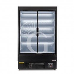 Murale espositivo ventilato nero con porte battenti, temperatura -1°C/+7°C e L 1050 mm