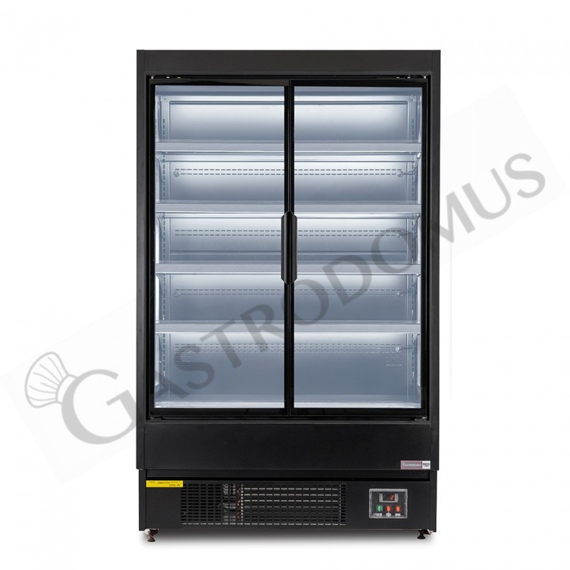 Murale espositivo ventilato nero con porte battenti, temperatura -1°C/+7°C e L 1050 mm Murale espositivo ventilato nero con porte battenti, temperatura -1°C/+7°C e L 1050 mm
