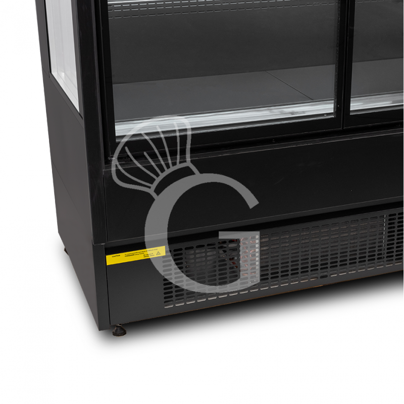 Murale espositivo ventilato nero con porte battenti, temperatura -1°C/+7°C e L 1050 mm