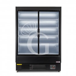 Murale espositivo ventilato nero con porte battenti, temperatura -1°C/+7°C e L 1520 mm