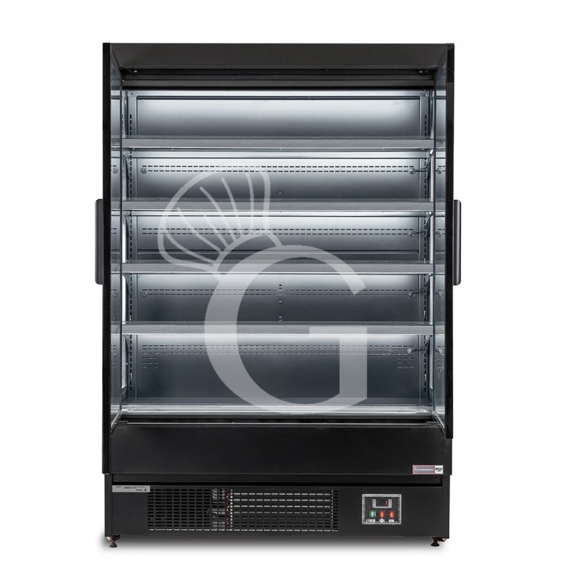 Murale espositivo ventilato nero con porte battenti, temperatura -1°C/+7°C e L 1520 mm