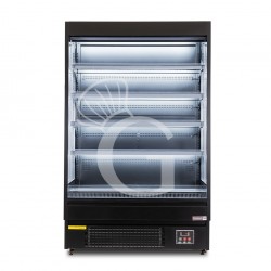 Murale espositivo ventilato nero con tenda notte, temperatura -1°C/+7°C e lunghezza 1050 mm