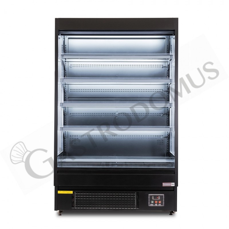 Murale espositivo ventilato nero con tenda notte, temperatura -1°C/+7°C e lunghezza 1050 mm Murale espositivo ventilato nero con tenda notte, temperatura -1°C/+7°C e lunghezza 1050 mm
