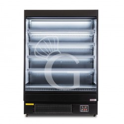 Murale espositivo ventilato nero con tenda notte, temperatura -1°C/+7°C e lunghezza 1520 mm