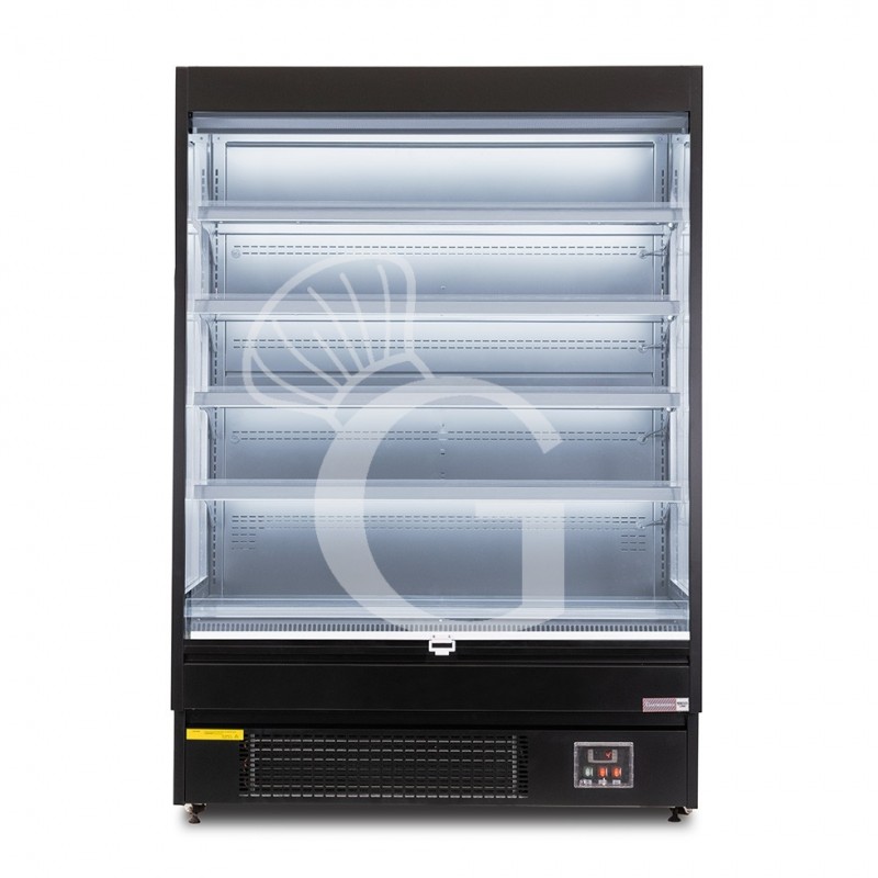 Murale espositivo ventilato nero con tenda notte, temperatura -1°C/+7°C e lunghezza 1520 mm