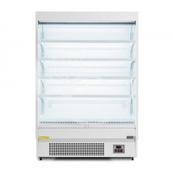 Murale espositivo ventilato bianco con tenda notte, temperatura -1°C/+7°C e lunghezza 1520 mm