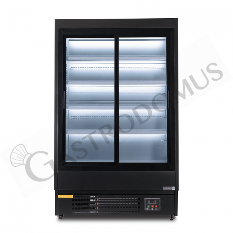 Murale espositivo ventilato nero con porte scorrevoli, temperatura -1°C/+7°C e L 1050 mm Murale espositivo ventilato nero con porte scorrevoli, temperatura -1°C/+7°C e L 1050 mm