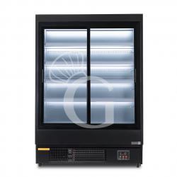 Murale espositivo ventilato nero con porte scorrevoli, temperatura -1°C/+7°C e L 1520 mm