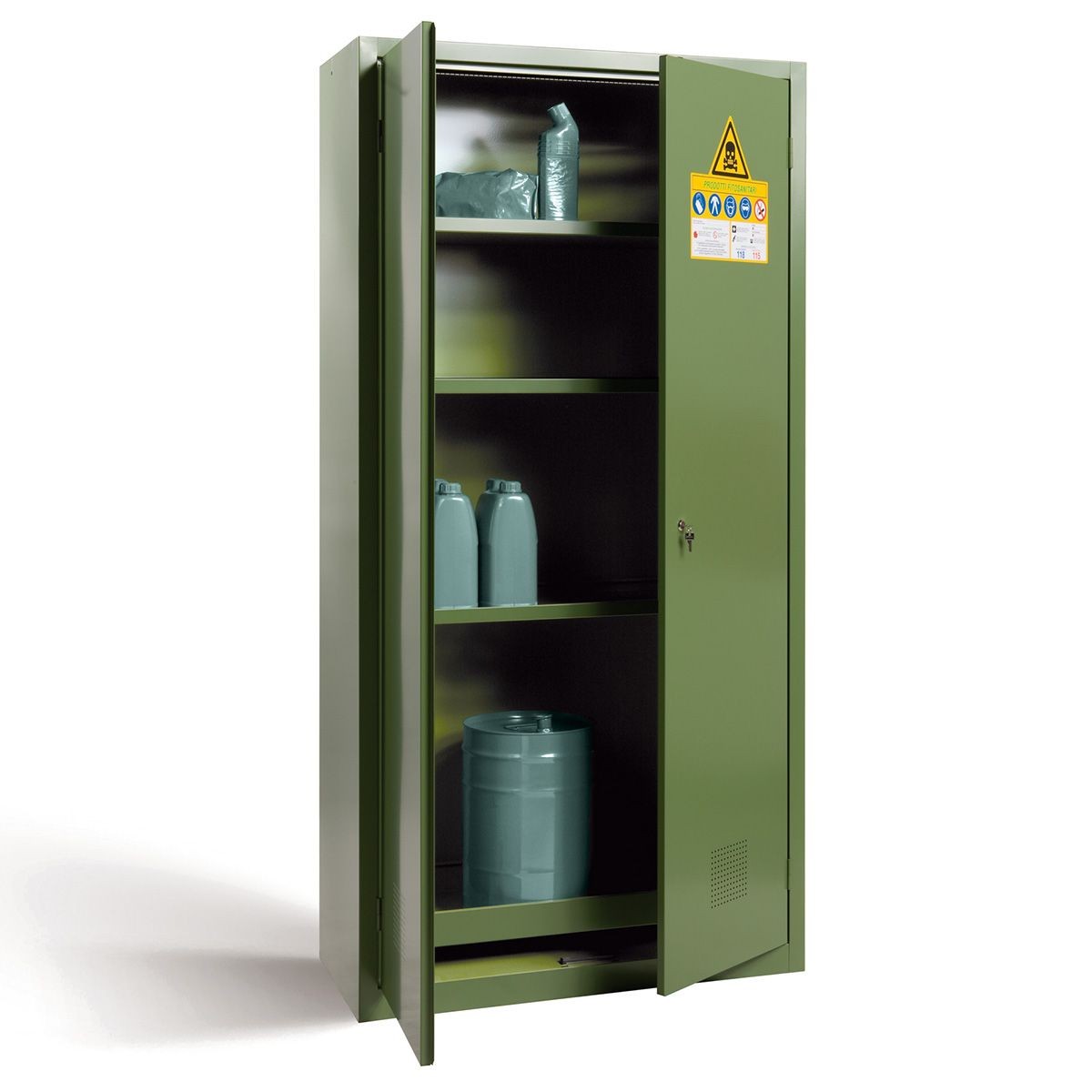 Armadio per fitofarmaci monoblocco, 1000x450x2000 mm Colore standard RAL 6011