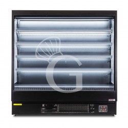 Murale espositivo ventilato nero con tenda notte, temperatura -1°C/+7°C e lunghezza 1920 mm