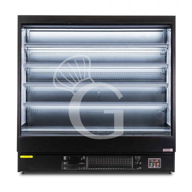 Murale espositivo ventilato nero con tenda notte, temperatura -1°C/+7°C e lunghezza 1920 mm
