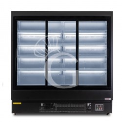 Murale espositivo ventilato nero con porte scorrevoli, temperatura -1°C/+7°C e L 1920mm