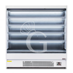 Murale espositivo ventilato bianco con tenda notte, temperatura -1°C/+7°C e lunghezza 1920 mm