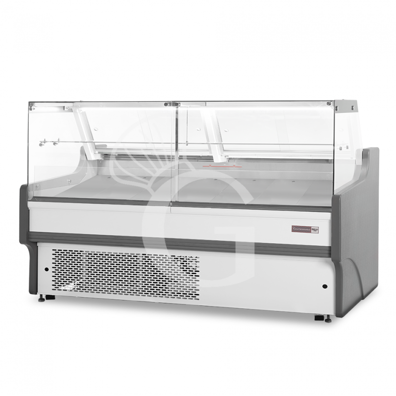 banco espositivo gastronomia ventilato vetro dritto ripiano intermedio 05c lunghezza 2580 mm full optional