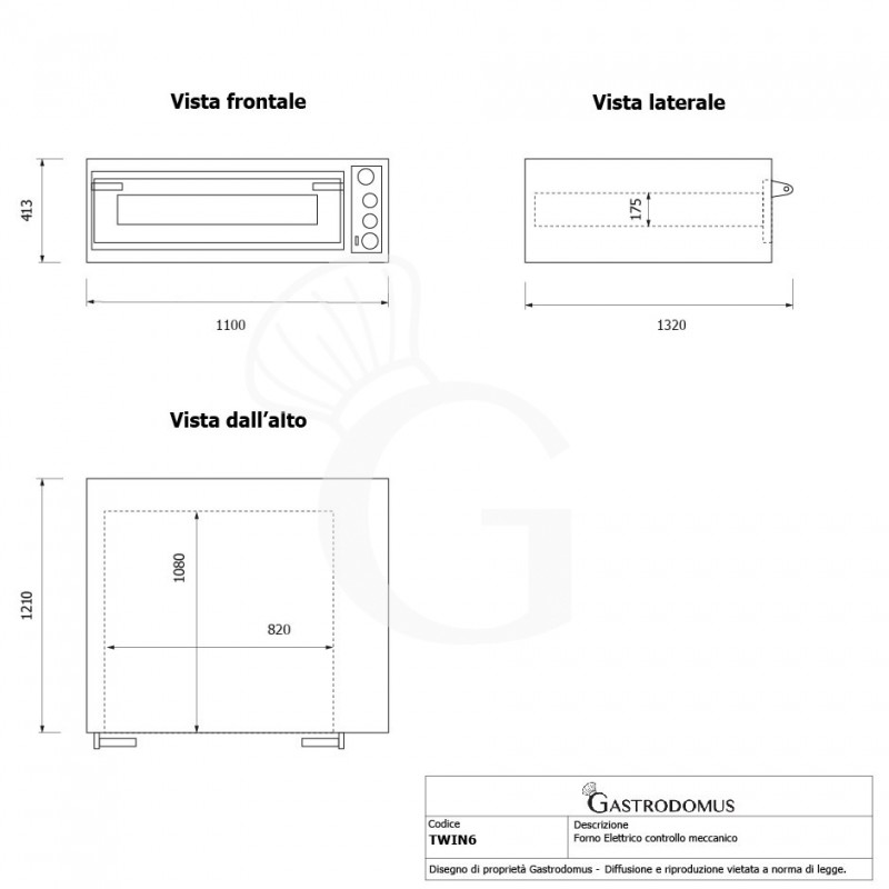 Forno Elettrico porta vetro 3 teglie 600x400 o 6 pizze diametro 350 mm 1 camera controllo meccanico