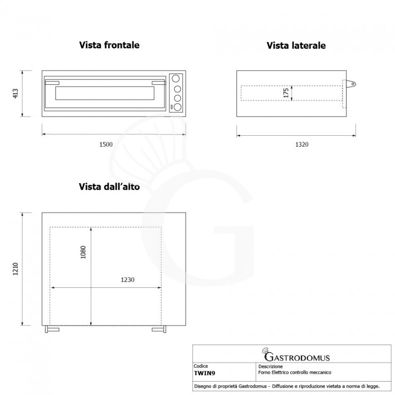 Forno Elettrico porta vetro 5 teglie 600x400 o 9 pizze diametro 350 mm 1 camera controllo meccanico