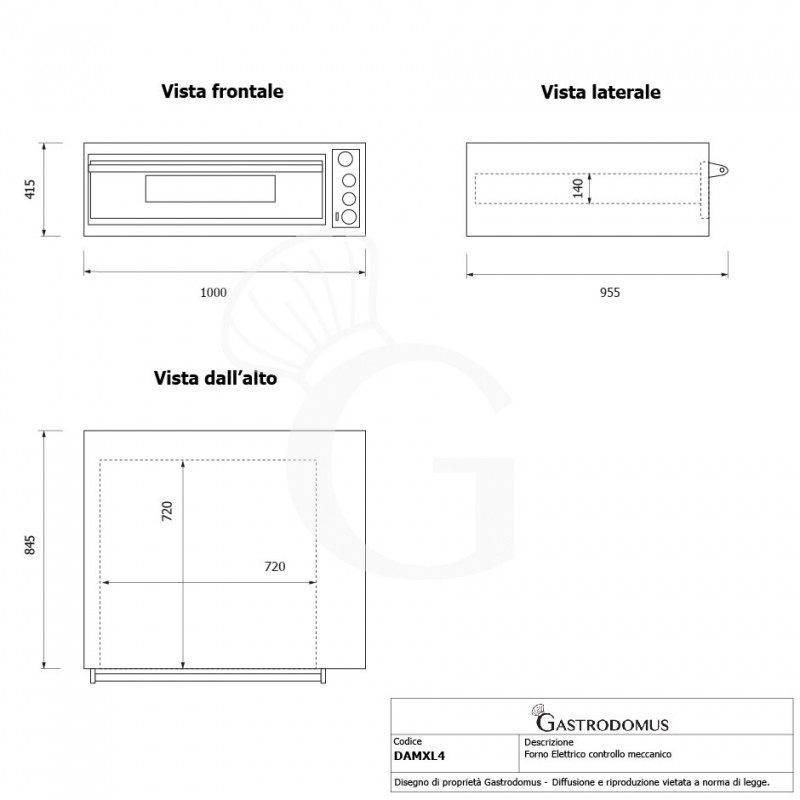 Forno Elettrico 4 pizze diametro 350 mm 1 camera controllo meccanico 6 Kw