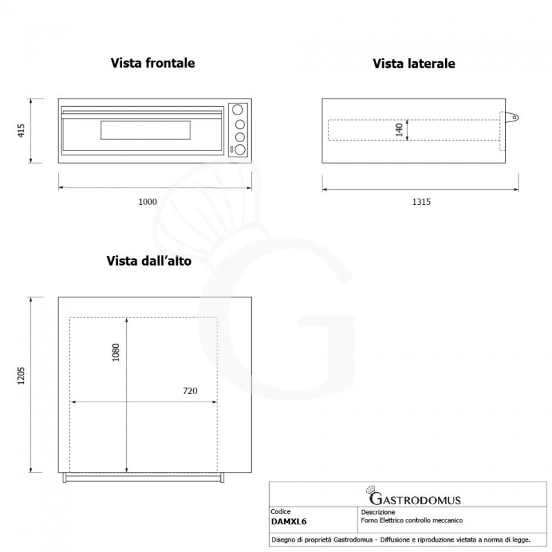Forno Elettrico per 6 pizze diametro 350 mm 1 camera controllo meccanico 9 Kw