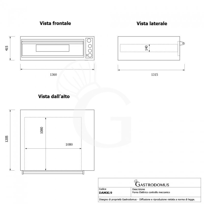 Forno Elettrico per 9 pizze diametro 350 mm 1 camera controllo meccanico 13,2 Kw