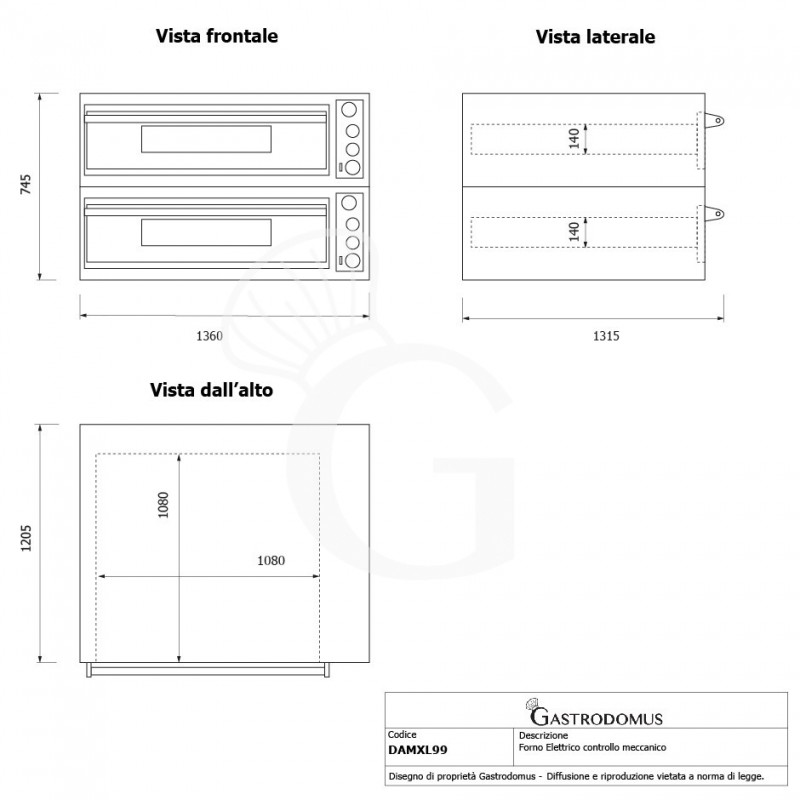 Forno Elettrico per 9+9 pizze diametro 350 mm 2 camere controllo meccanico 26,4 Kw