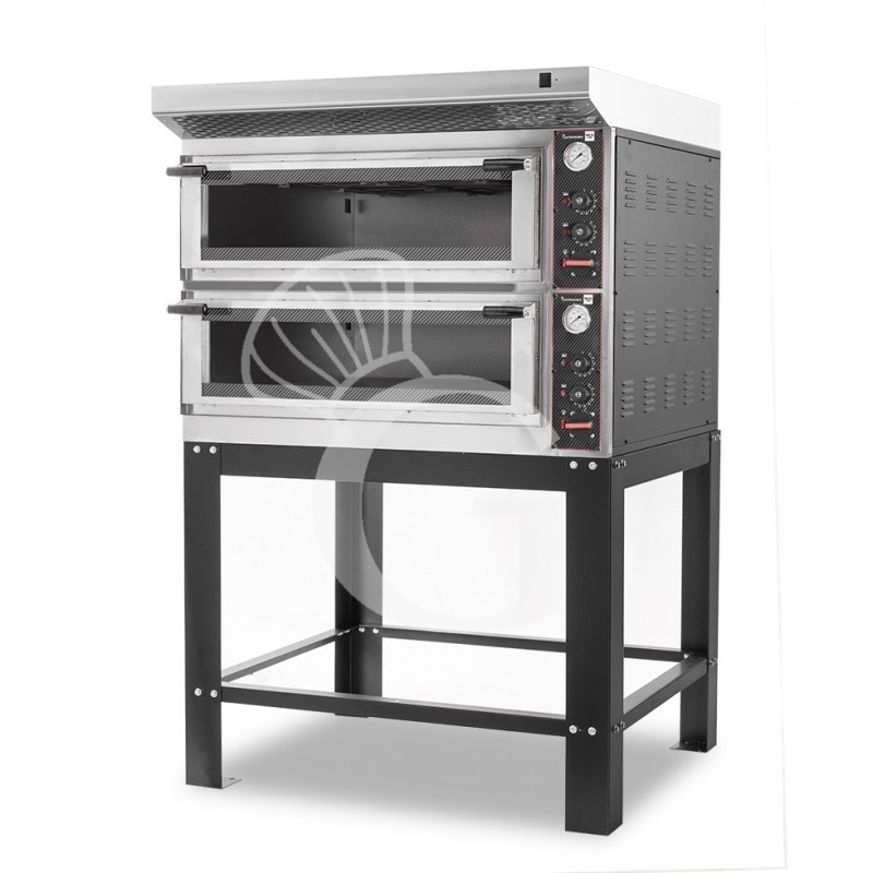 Forno Elettrico meccanico porta vetro 4 teglie 600x400 o 4+4 pizze Ø400mm, cappa inox e supporto