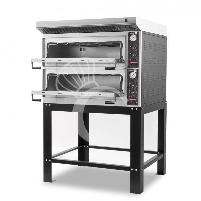 Forno Elettrico meccanico porta vetro 4 teglie 600x400 o 4+4 pizze Ø400mm, cappa inox e supporto